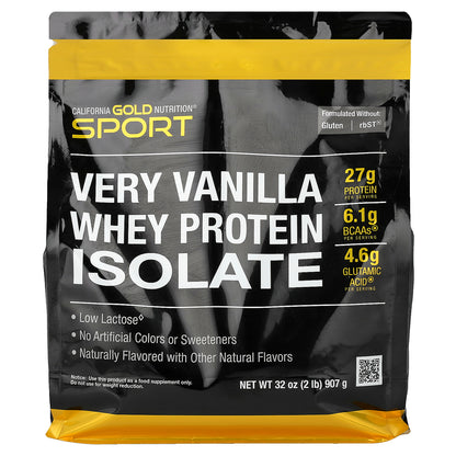 California Gold Nutrition, Sport, Whey Protein Isolate with Organic Cane Sugar, with Sunflower Lecithin, Very Vanilla, 2 lb (907 g)