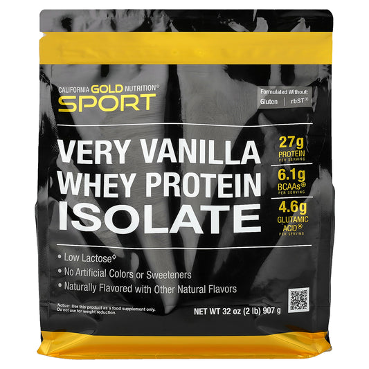 California Gold Nutrition, Sport, Whey Protein Isolate with Organic Cane Sugar, with Sunflower Lecithin, Very Vanilla, 2 lb (907 g)