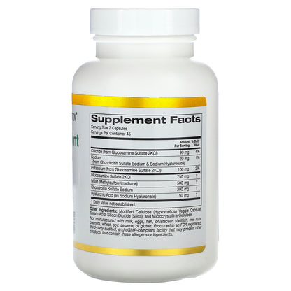 California Gold Nutrition, Total Veggie Joint Support Formula with Glucosamine, Chondroitin, MSM, and Hyaluronic Acid, 90 Veggie Capsules