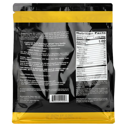 California Gold Nutrition, Sport, Whey Protein Isolate with Organic Cane Sugar, with Sunflower Lecithin, Very Vanilla, 2 lb (907 g)