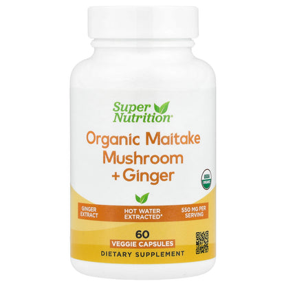 Super Nutrition, Organic Maitake Mushroom + Ginger, 60 Veggie Capsules